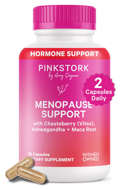 Pink Stork Menopause Supplements for Women - Hot Flash, Cortisol, Stress Support - Perimenopause - 9 Clinically-Studied Herbs - Ashwagandha, Vitex, Maca Root, Black Cohosh - 60 Capsules