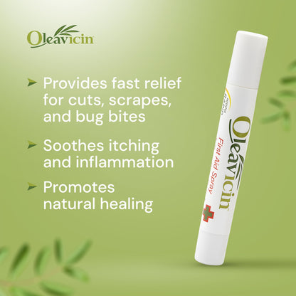 Oleavicin First Aid Spray & Bug Bite Relief - 1 Pack – Organic Olive Leaf Extract | Fast-Acting Relief for Minor Skin Irritations, Bug Bites & Burns | Natural & Clinically Proven | 0.17 oz (5ml)