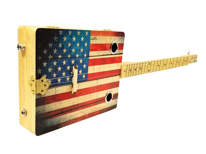 "Old Glory" 3-string Acoustic-Electric Cigar Box Guitar - Fun to Play, Made in the USA!