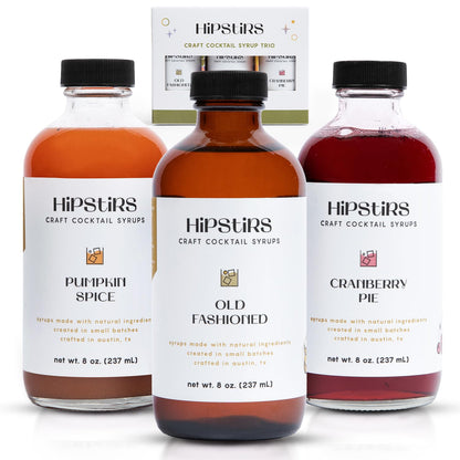 HipStirs Holiday Trio Pack - Our Cocktail Mixers Variety Pack Contains our Delicious Pumpkin Spice Syrup, Classic Cranberry Pie Syrup & Timeless Old Fashioned Drink Mix (8 Fl Oz)