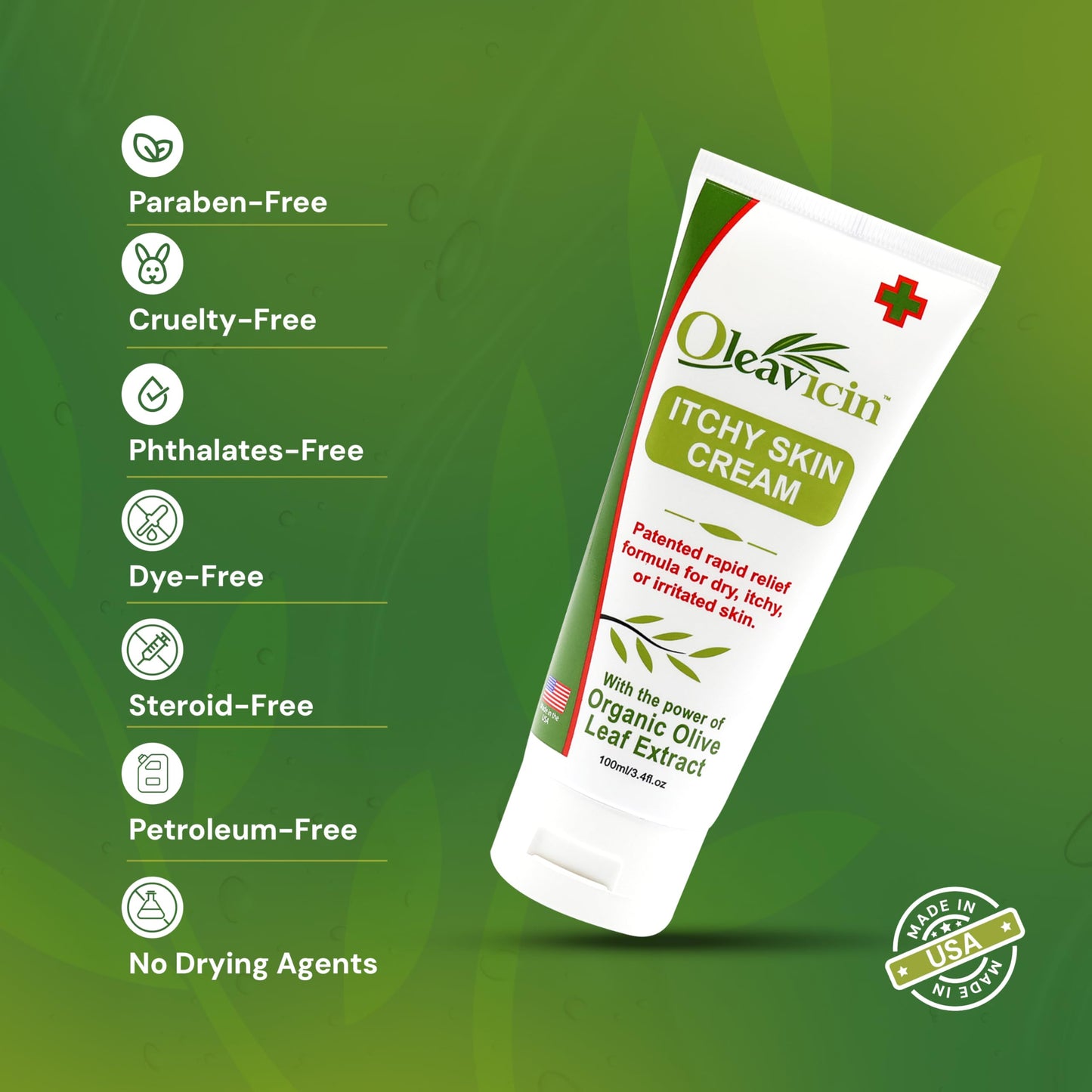 Oleavicin Organic Extra Strength Anti-Itch Cream for Dry, Itchy Skin Relief – Natural Fungal & Rash Treatment with Olive Leaf Extract – Fast-Acting, Long-Lasting Itch Relief