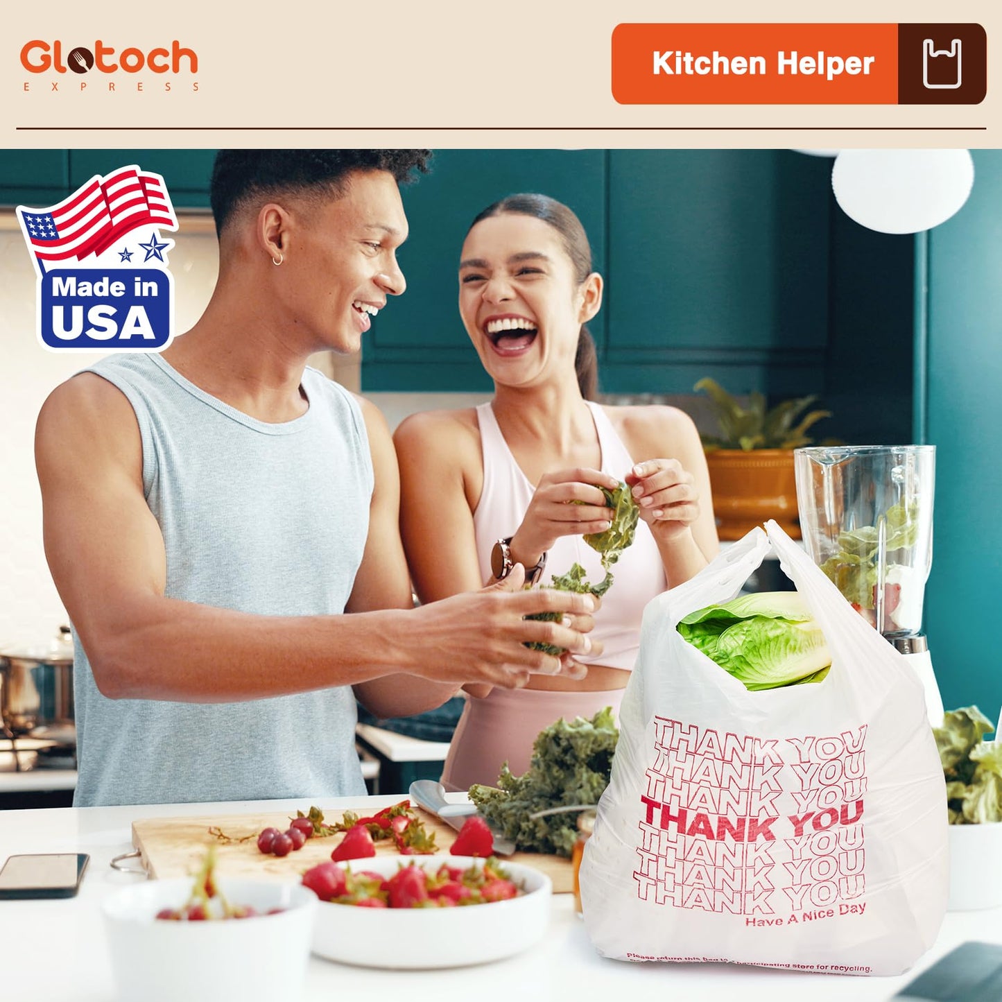 Glotoch Plastic Thank You Bags 1000 Count, 11.5" x 6.5" x 21" White Grocery Bags with Handles for Restaurant, Retail, Grocery Store, Takeout, Convenience Stores, T-shirt Shopping Bag in Bulk