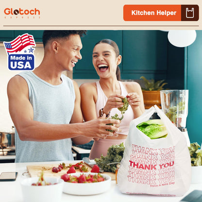 Glotoch Plastic Thank You Bags 1000 Count, 11.5" x 6.5" x 21" White Grocery Bags with Handles for Restaurant, Retail, Grocery Store, Takeout, Convenience Stores, T-shirt Shopping Bag in Bulk