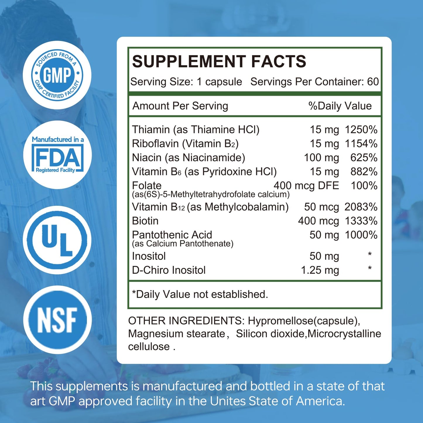 HUJ Vitamin B Complex - B Vitamins Supplement to Support Energy Metabolism, Cardiovascular Health - 60 Capsules