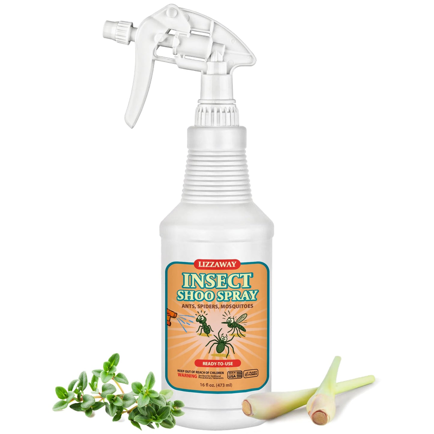 LizzAway Insect Shoo Spray - Insect Repellent Spray - Pet and Kid Safe Ant, Mosquito, and Spider Repellent for Indoor/Outdoor Use - Lemongrass, Thyme, Geraniol Powered Bug Control for Home