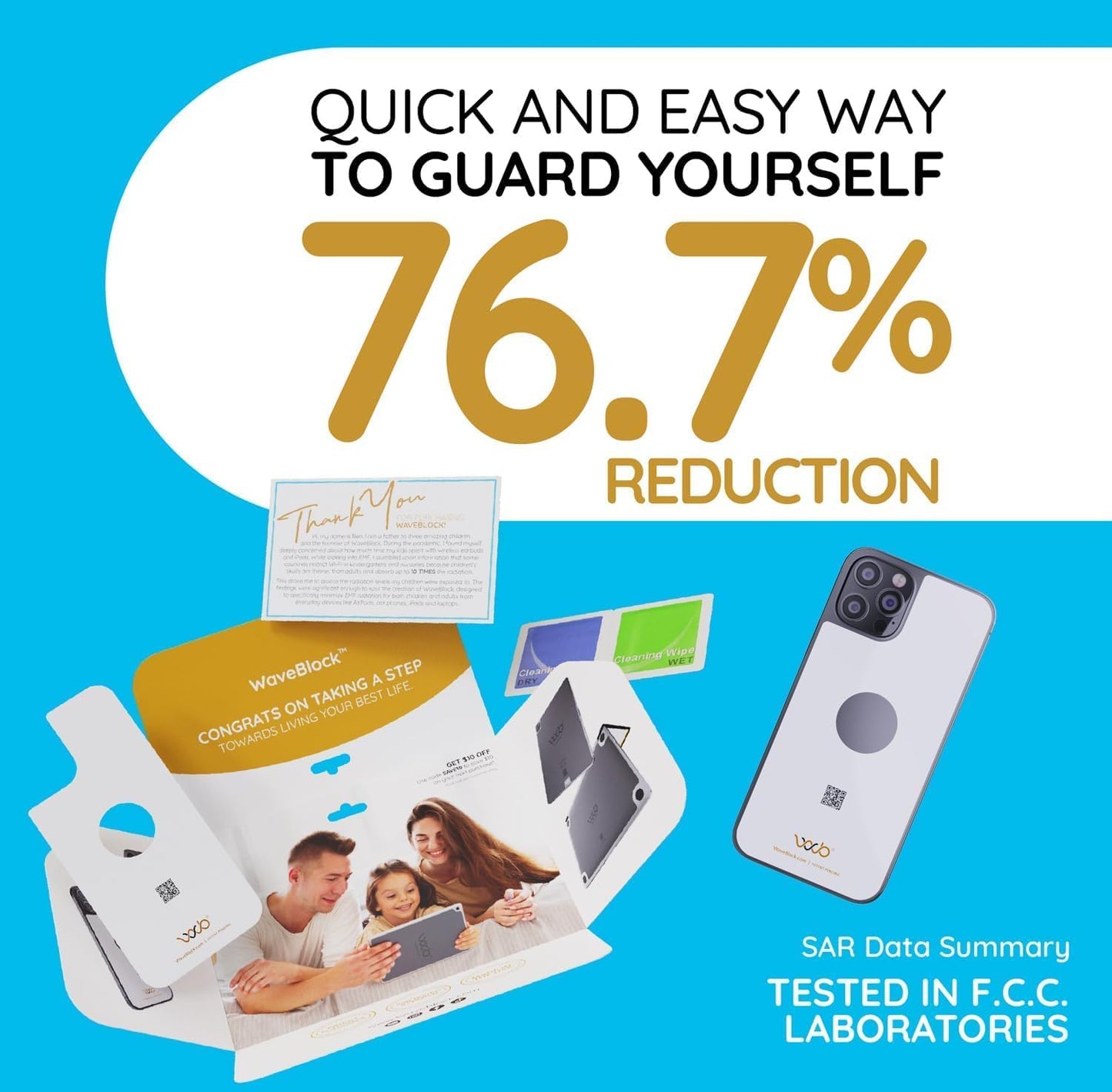 WAVEBLOCK EMF Blocker for Cell Phone - Made for iPhone 16/16 PRO - The Only Patented Real Scientifically Backed Lab-Tested 5G-Shield EMF Reduction Sticker, USA Made, Protect Yourself White