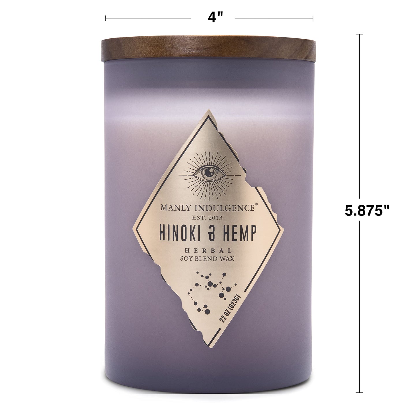 Manly Indulgence Hinoki & Hemp Scented Jar Candle, Rebel Collection, 2 Wick, Purple, 22 oz - Up to 120 Hours Burn
