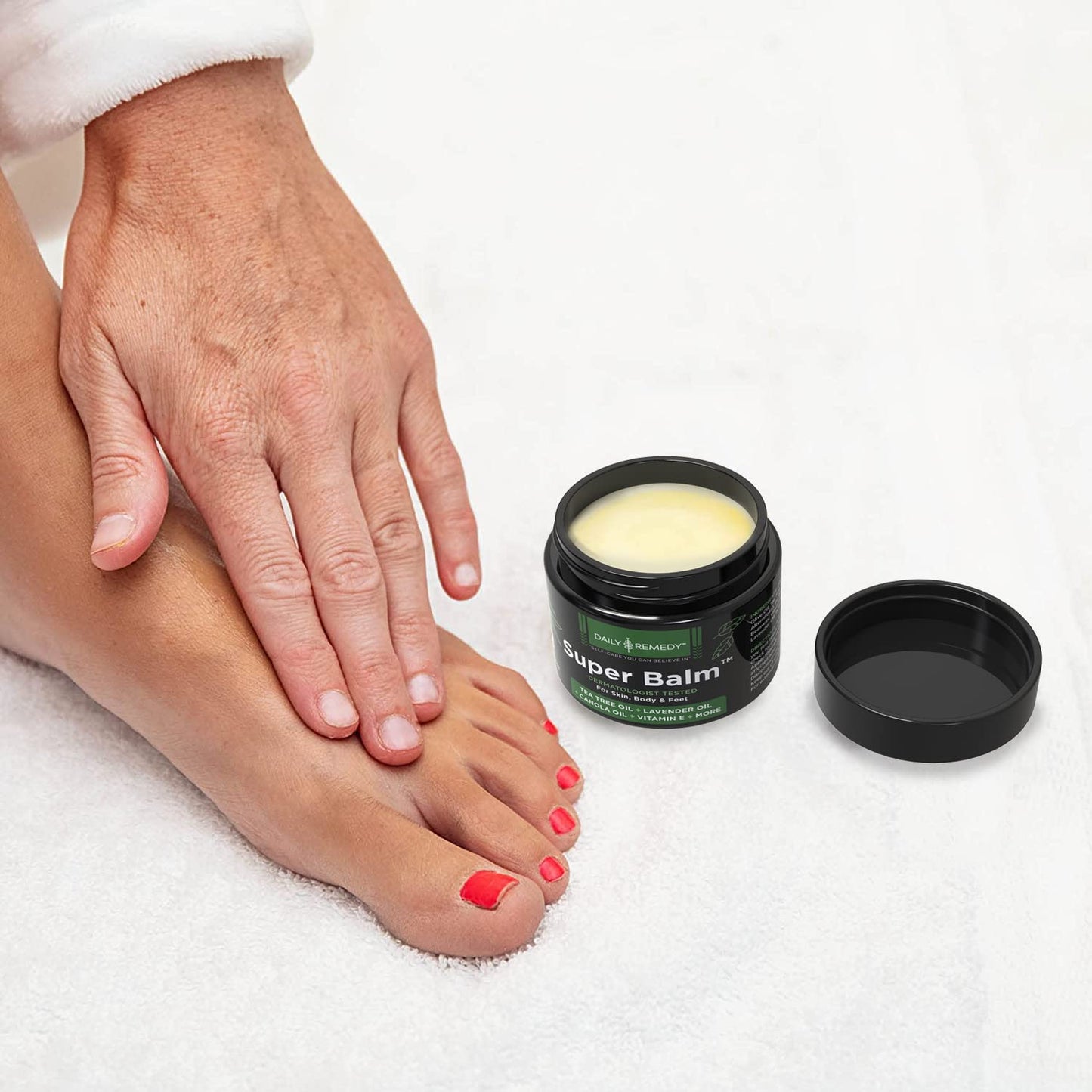 Daily Remedy Tea Tree Oil Extra Strength Super Balm - Athletes Foot Cream Combats Ringworm, Jock Itch, Nail Issues - Nourishes Cracked Itchy Skin on Body & Feet - Made in USA