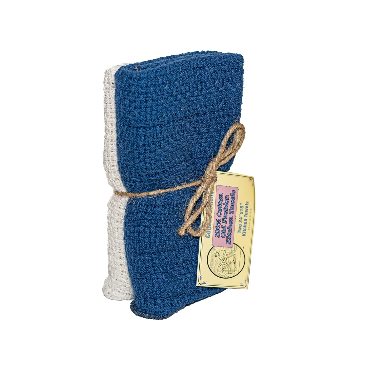 Country Cottons Old Fashion 100% Cotton Kitchen Towels - Set of 2-24"x15" (True Blue)