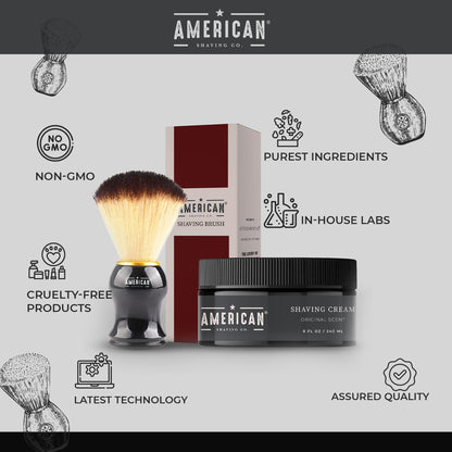 American Shaving Co. Original Scent Shaving Cream For Men With Shaving Brush 8 oz, Made in USA, Easy Application, Quality Potent Ingredients, Non-GMO, GMP Certified, Cruelty-Free Products