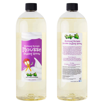 Snip-its Morning Miracle Natural Hair Mousse Spray 1 Liter Refill Bottle | Light Hold Salon-Quality Mousse for Kids' Unruly or Curly Hair - Made in USA