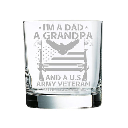 Army Engraved Whiskey Glass, Army Veteran Gift, Custom Etched Rocks Glass, Proud American Soldier, Made in USA, Father's Day Gift