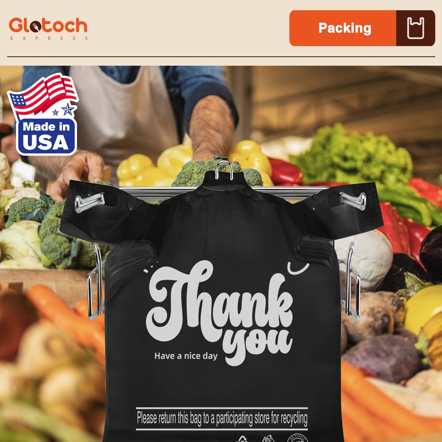 Glotoch 1000 Count Plastic Thank You T-shirt Bags Black, 11.5" x 6.5" x 21" Grocery Bags with Handles for Restaurant, Retail, Grocery Store, Takeout, Convenience Stores, Shopping Bag in Bulk