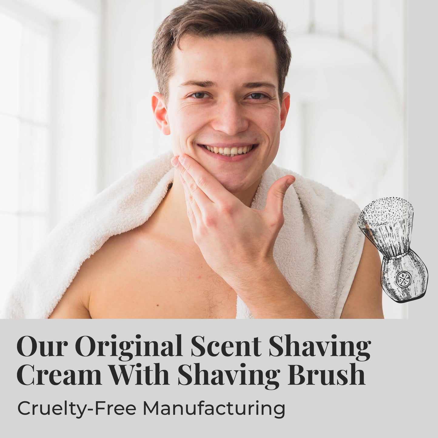 American Shaving Co. Original Scent Shaving Cream For Men With Shaving Brush 8 oz, Made in USA, Easy Application, Quality Potent Ingredients, Non-GMO, GMP Certified, Cruelty-Free Products