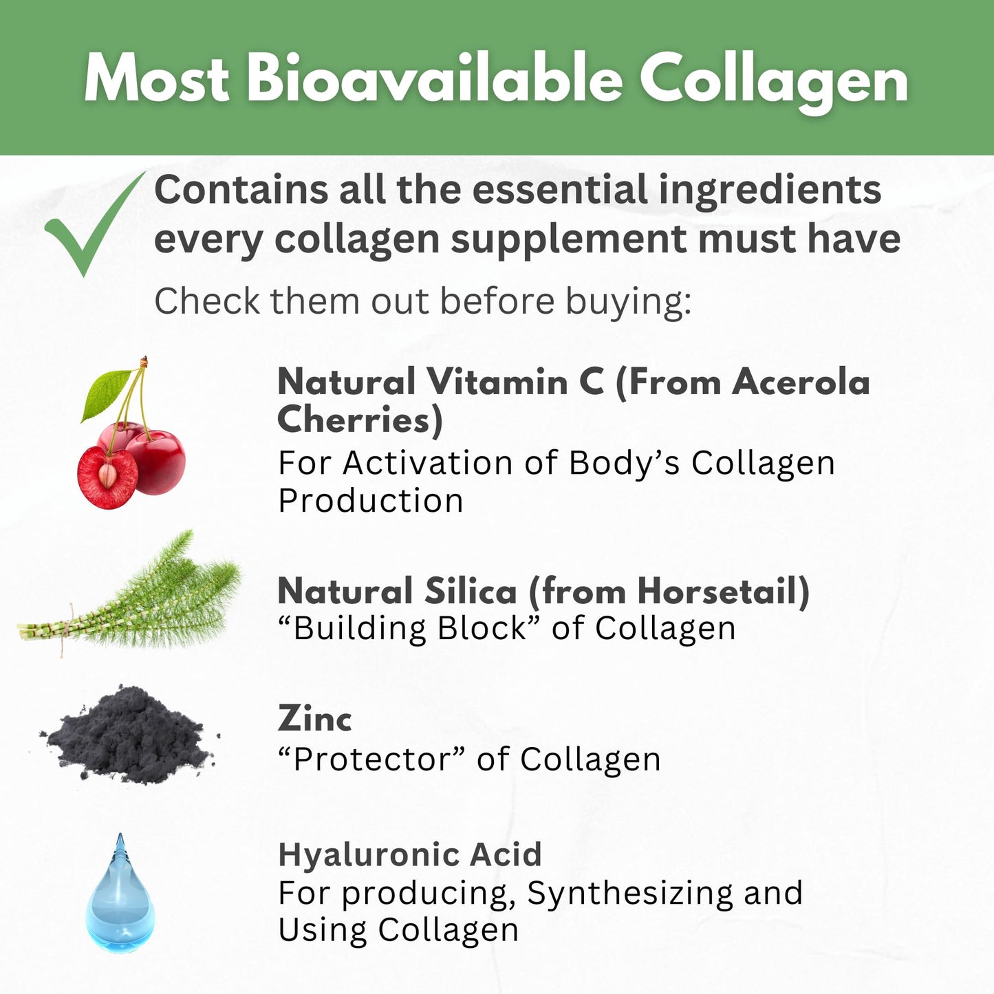 Collagen Peptides Powder with Vitamin C & Hyaluronic Acid - Organic Cleanest Sources & Super High Absorption - Hydrolyzed Multi Type I, II, III, V, X - Skin Hair Supplement (capsules)
