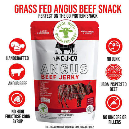 Clean Jerky Co. Grass Fed Beef Jerky | Honey – Flavorful Protein Snack | Made with 100% Beef | No MSG, No Nitrates, No High Fructose Corn Syrup, No Junk and None of the Bad Stuff