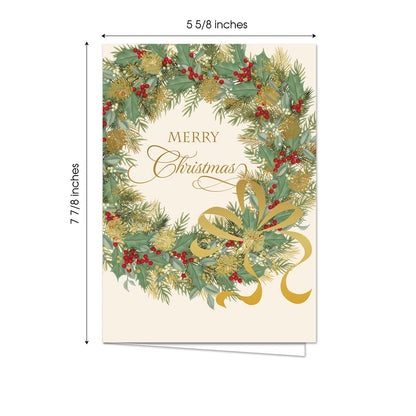 Canopy Street Masterpiece Traditional Wreath Christmas Cards / 15 Festive Holiday Cards Set With White Envelopes / 5 5/8" x 7 7/8" Winter Greeting Cards With Inside Verse