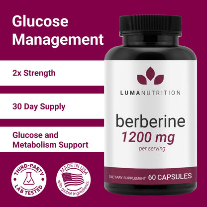 Luma Nutrition Berberine Supplement - Berberine HCL 1200mg Per Serving - Vegan, Gluten Free, Non-GMO - 60 Capsules
