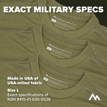 Pinnacle Mercantile Moisture-Wicking Crew Neck T-Shirt Made in USA Tan 499 100% Polyester Undershirt Multipack for Military, Airsoft, Tactical, Survival Exact US Military Specs