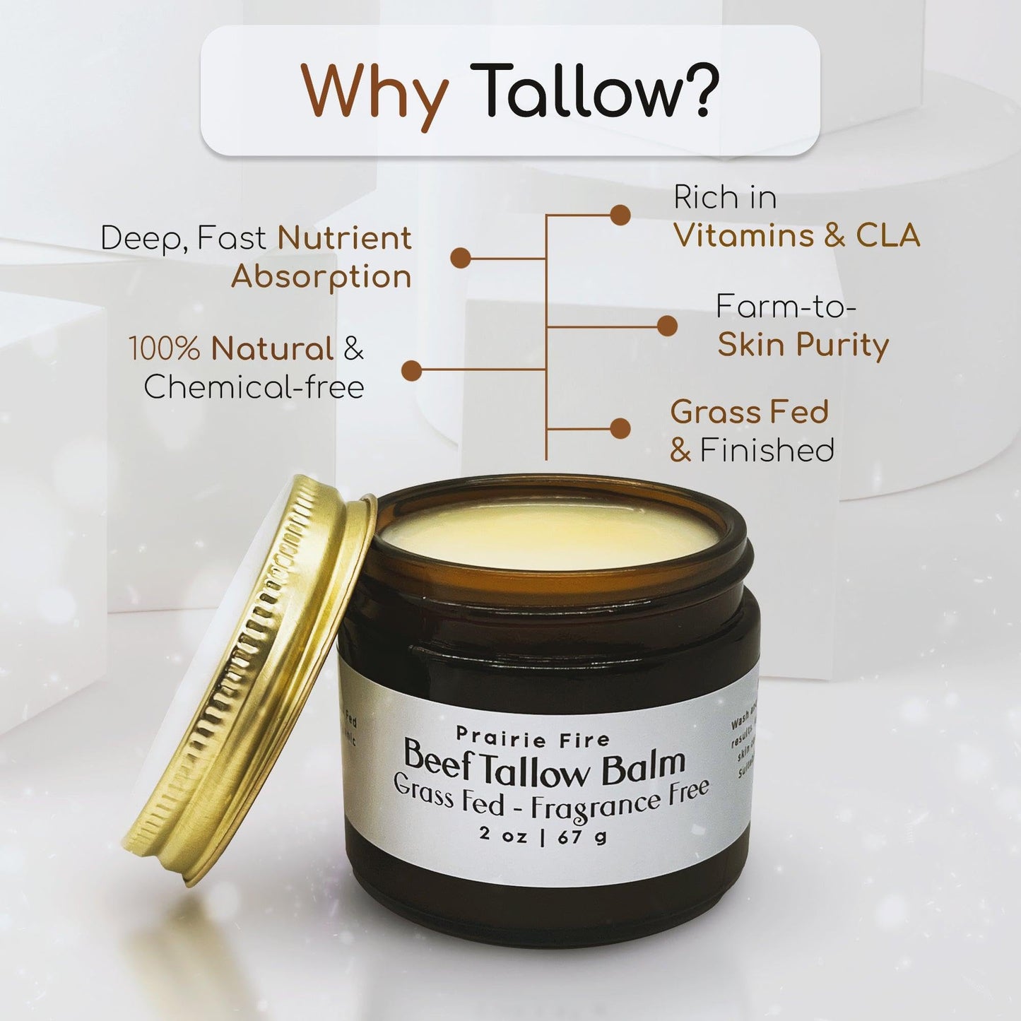 Beef Tallow Balm - 4 oz - Organic Grass Fed and Finished Tallow - Made in USA - Moisturizing Skin Care Fragrance Free