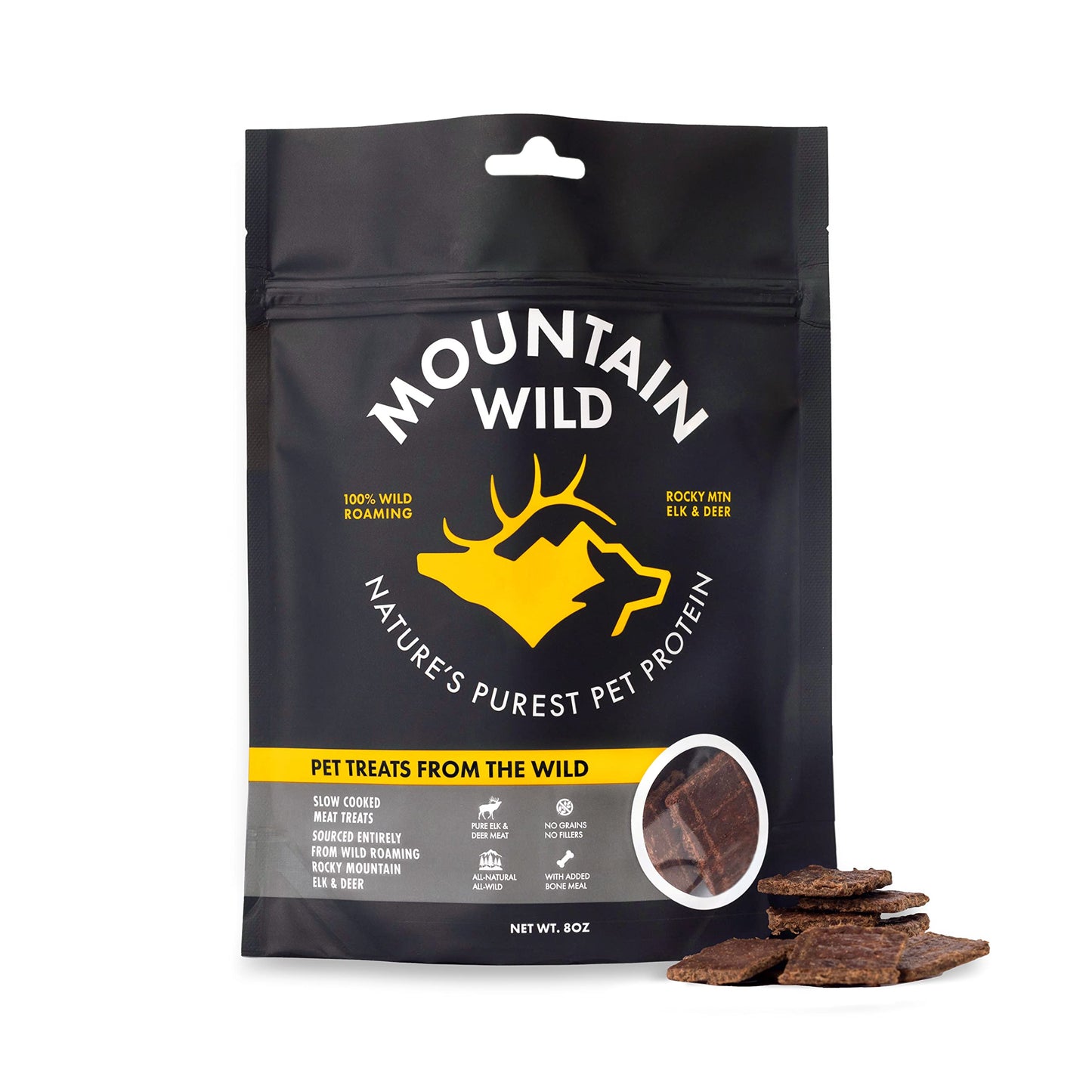 MOUNTAIN WILD Venison Jerky Training Treats for Dogs – Elk & Deer Meat Protein Dog Treat High-Value Reward – All-Natural, No Fillers, Grain-Free, No Preservatives – 8 oz (1 Pack)