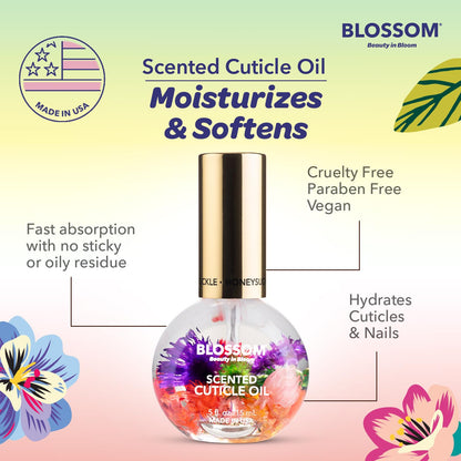 Blossom Cuticle Oil for Nails, Hydrating, Moisturizing, Scented Nail Oil Cuticle Care, Infused with Real Flowers, Made in USA, 0.5 fl. oz, Honeysuckle