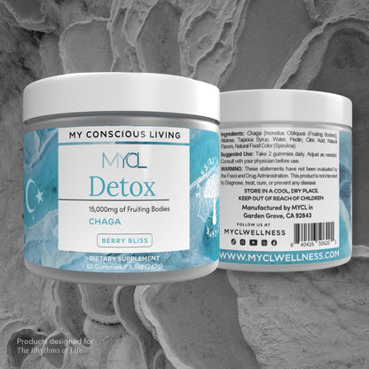 MYCL Detox Chaga Mushroom Gummies – Antioxidant & Immune Support Supplement – 250mg Fruiting Bodies – Vegan, Gluten-Free – Blueberry Lemonade Flavor – 60 Count