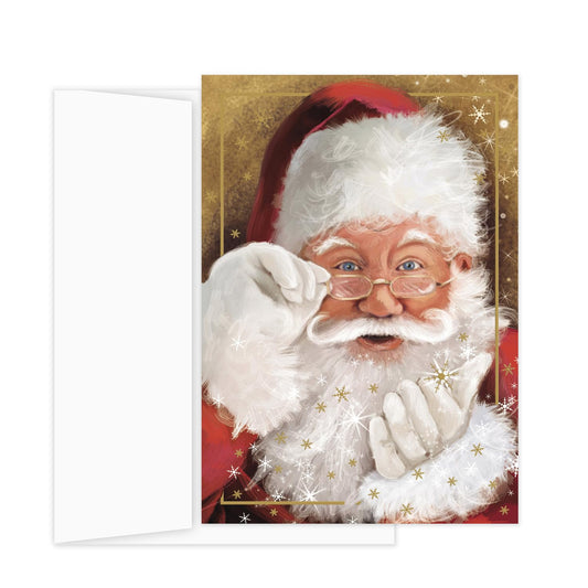 Canopy Street Masterpiece Sparkling Santa Christmas Cards / 16 Festive Holiday Cards Set With White Envelopes / 5 5/8" x 7 7/8" Winter Gold Foil Greeting Cards With Inside Verse/Made In The USA
