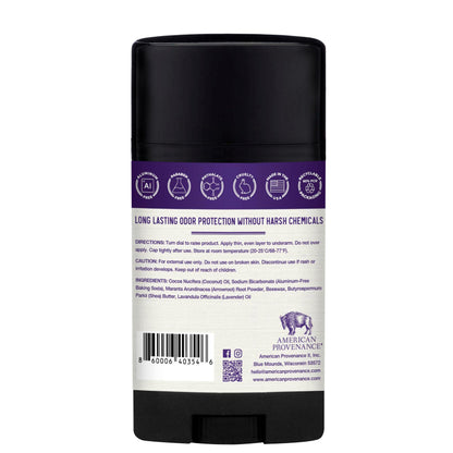 American Provenance All Natural Deodorant for Men and Women - Aluminum Free Deodorant that Lasts All Day - Made in the USA with Essential Oils & Cruelty Free - Lavender (1 Pack)
