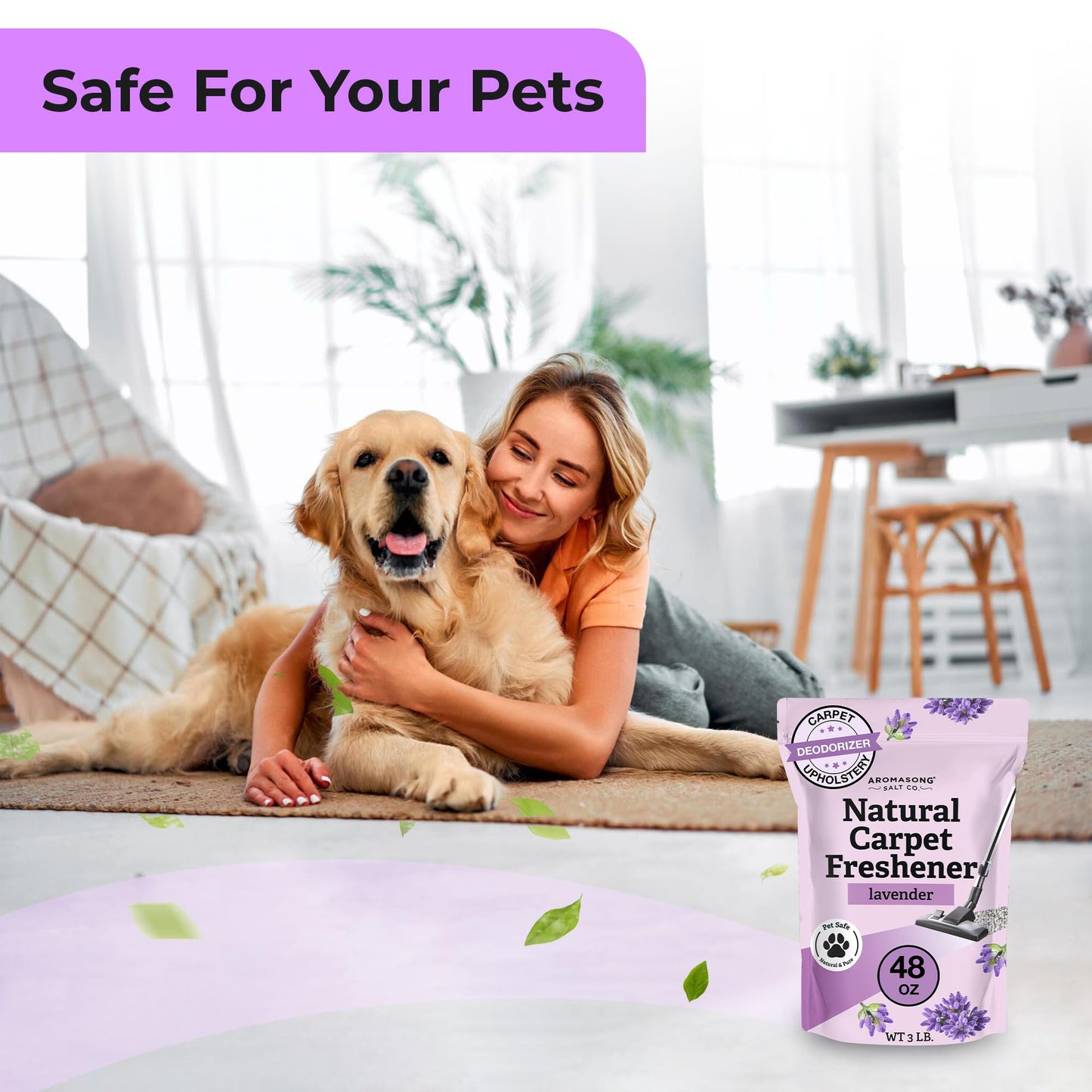 Aromasong Carpet Deodorizer Powder- 100% Natural Lavender Carpet Freshener - Safe For Pets - Upholstery Deodorizer - Effective Pet Odor Eliminator For Strong Odor & Pet Urine - 3 Lb.