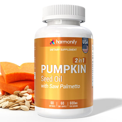 HARMONIFY Pumpkin Seed Oil with Saw Palmetto Softgels, 2-in-1 Formula Herbal Supplement, Non-GMO & Gluten-Free, 60 Days Supply
