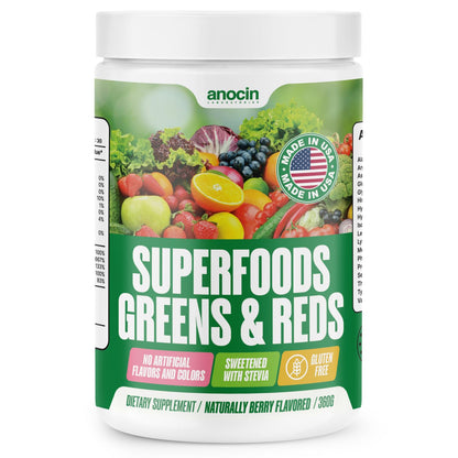 anocin Superfood Greens Powder, Digestive Enzymes with Probiotics + Prebiotics, Gut Health, Bloating Relief for Women, Chlorella, Green Juice Mix with Beet Root Powder