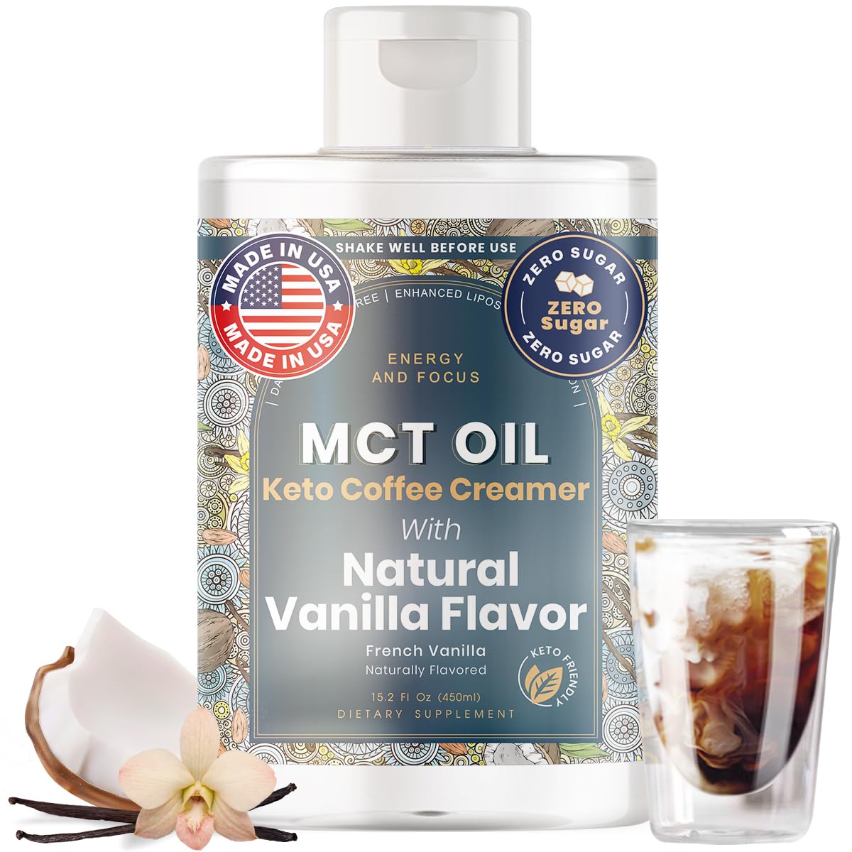 MCT Oil Blend – Vanilla | Keto-Friendly Liquid for Energy & Focus | Dairy-Free, Sugar-Free, Gluten-Free, Vegan | 30 Servings