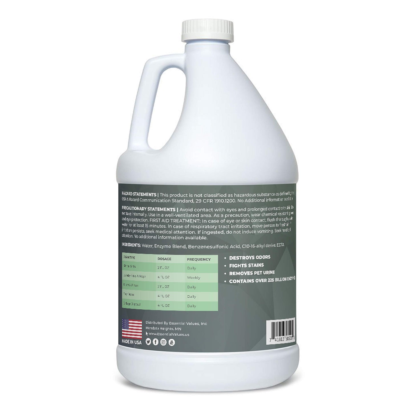 Enzyme Cleaner (1 Gallon / 128 Fl OZ), Drain Cleaner, Made in USA – Multi-Purpose Solution- Stop Odors in its Tracks | Odor Eliminator, Stain Remover, General Cleaning – for Residential & Commercial