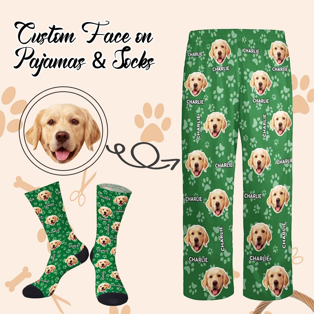 Custom Face Pajamas Pants with Photo for Men Women:Made in USA Personalized Dod Cat Pet Pajama Sleepwear Trousers For Family Couple Pet Lover,Funny Christmas Gifts for Wife Husband
