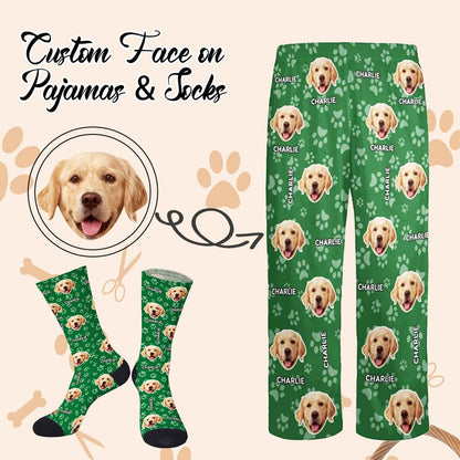 Custom Face Pajamas Pants with Photo for Men Women:Made in USA Personalized Dod Cat Pet Pajama Sleepwear Trousers For Family Couple Pet Lover,Funny Christmas Gifts for Wife Husband