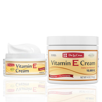 De La Cruz Vitamin E Cream for Face and Neck - Moisturizing Skin Care for All Skin Types - 0.42 oz trial + 4 oz Bundle - Made in USA