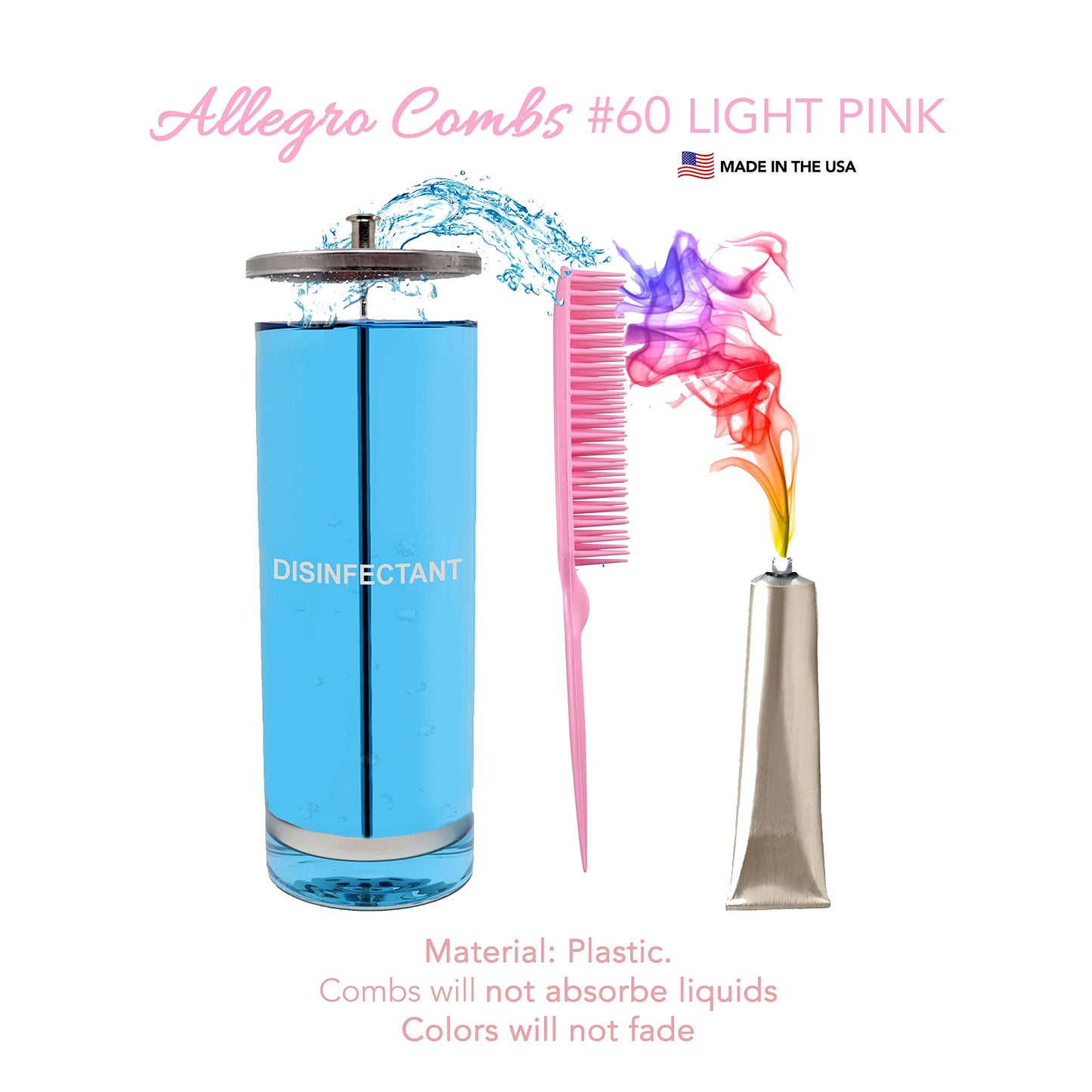 Allegro Combs 60 Parting Three Row Combs Salon Hairstylist Hairdresser Detangle Combs For Natural Hair And Wigs For Curly Hair Made In The Usa 2 Pcs. (Light Pink)