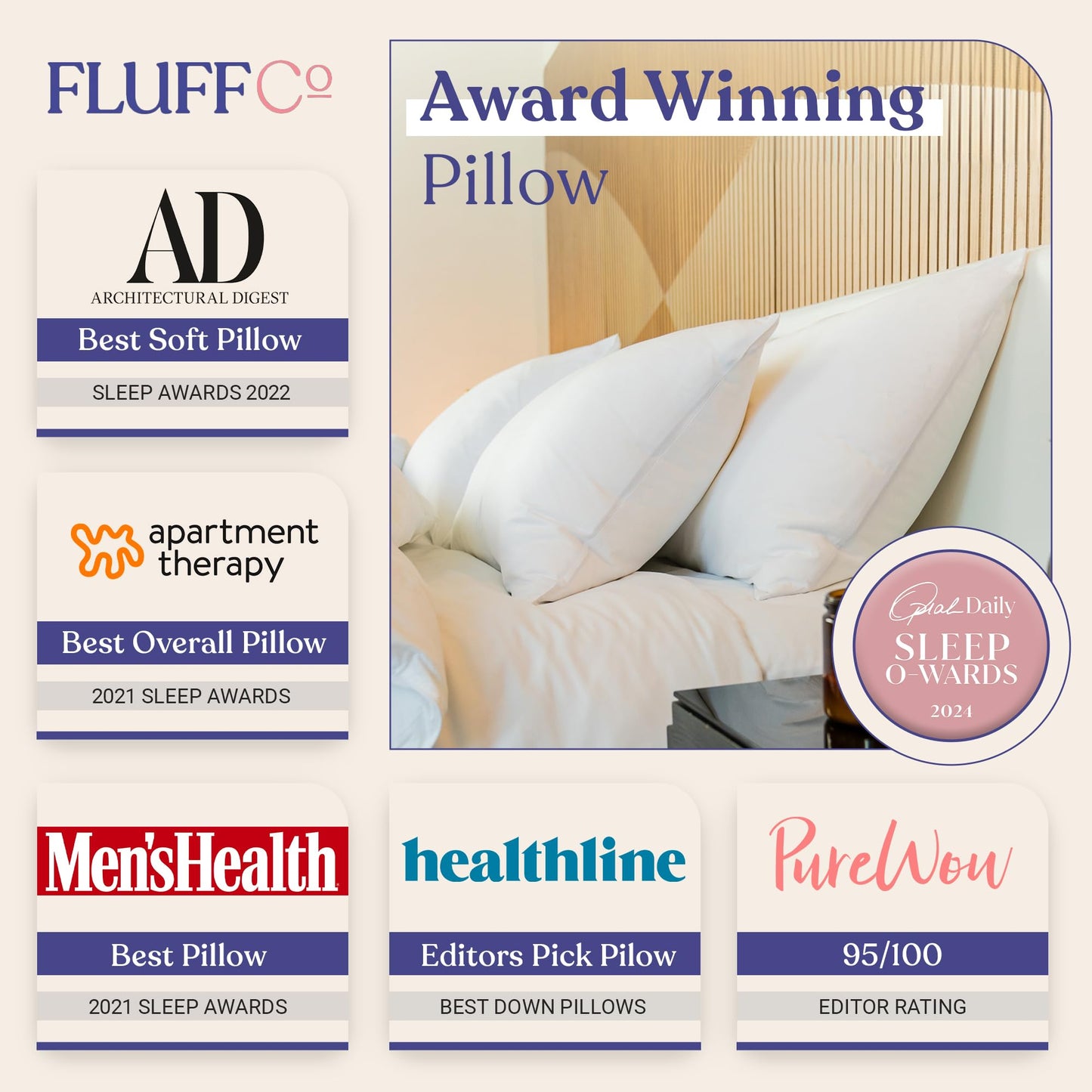 FluffCo Zen Fluff™ Pillows - Down Alternative - Standard/Queen Bed Pillow for Sleeping Made in USA - Luxury Hotel-Quality Pillow - 100% Cotton, 300 Thread Count (Queen Size 1 Pack)