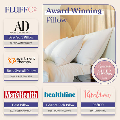 FluffCo Zen Fluff™ Pillows - Down Alternative - Standard/Queen Bed Pillow for Sleeping Made in USA - Luxury Hotel-Quality Pillow - 100% Cotton, 300 Thread Count (Queen Size 1 Pack)