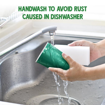 Steel Chill Cups 16 oz. Party Cups 'Happy Holidays' Christmas Tree Design for Cold Drinks, Durable, Disposable, Recyclable, Made in USA, Red, 12 Count