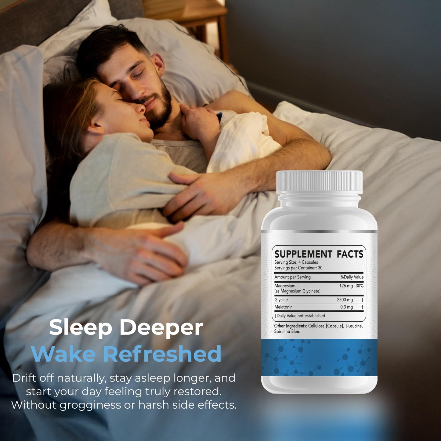 Dr Brad Stanfield Melatonin 300mcg + Magnesium Glycinate 126mg + Glycine 2,500mg for Sleep (120 Count, 30 Servings)