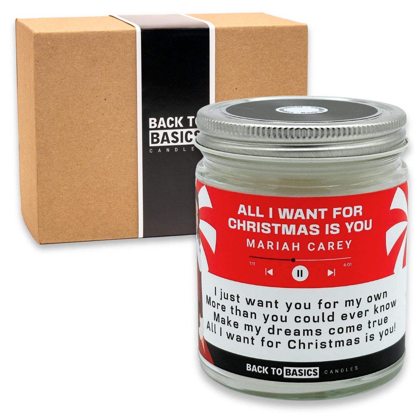 Back to Basics Candles | All I Want for Christmas - 9oz Soy Wax Xmas Tree Scented Candle for Home Decor, Birthday Gifts for Women, Men, Best Friend | Relaxing Aromatherapy Made in USA