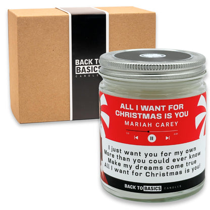 Back to Basics Candles | All I Want for Christmas - 9oz Soy Wax Xmas Tree Scented Candle for Home Decor, Birthday Gifts for Women, Men, Best Friend | Relaxing Aromatherapy Made in USA