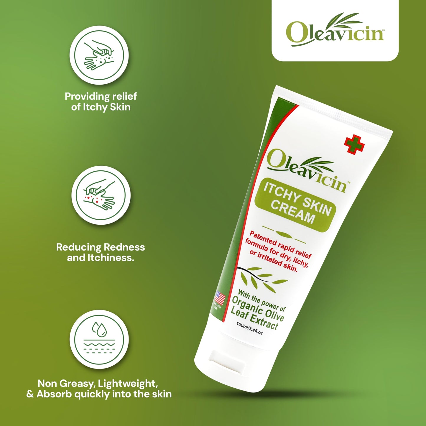 Oleavicin Organic Extra Strength Anti-Itch Cream for Dry, Itchy Skin Relief – Natural Fungal & Rash Treatment with Olive Leaf Extract – Fast-Acting, Long-Lasting Itch Relief