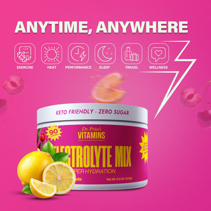 Dr. Price’s Electrolyte Mix | Sugar-Free Hydration Powder with 72+ Trace Minerals | No Sugar, Fast-Dissolving Electrolytes Powder Packets | Cherry Lemonade, 90 Servings