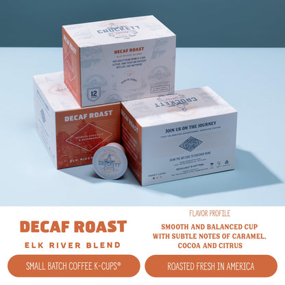 Crockett K Cups Coffee – Smooth & Bold Decaf Coffee Pods with Rich Flavor, Full-Body Aroma & No Caffeine Crash – American-Made Roast for All-Day Focus, Calm Energy & a Damn Good Brew