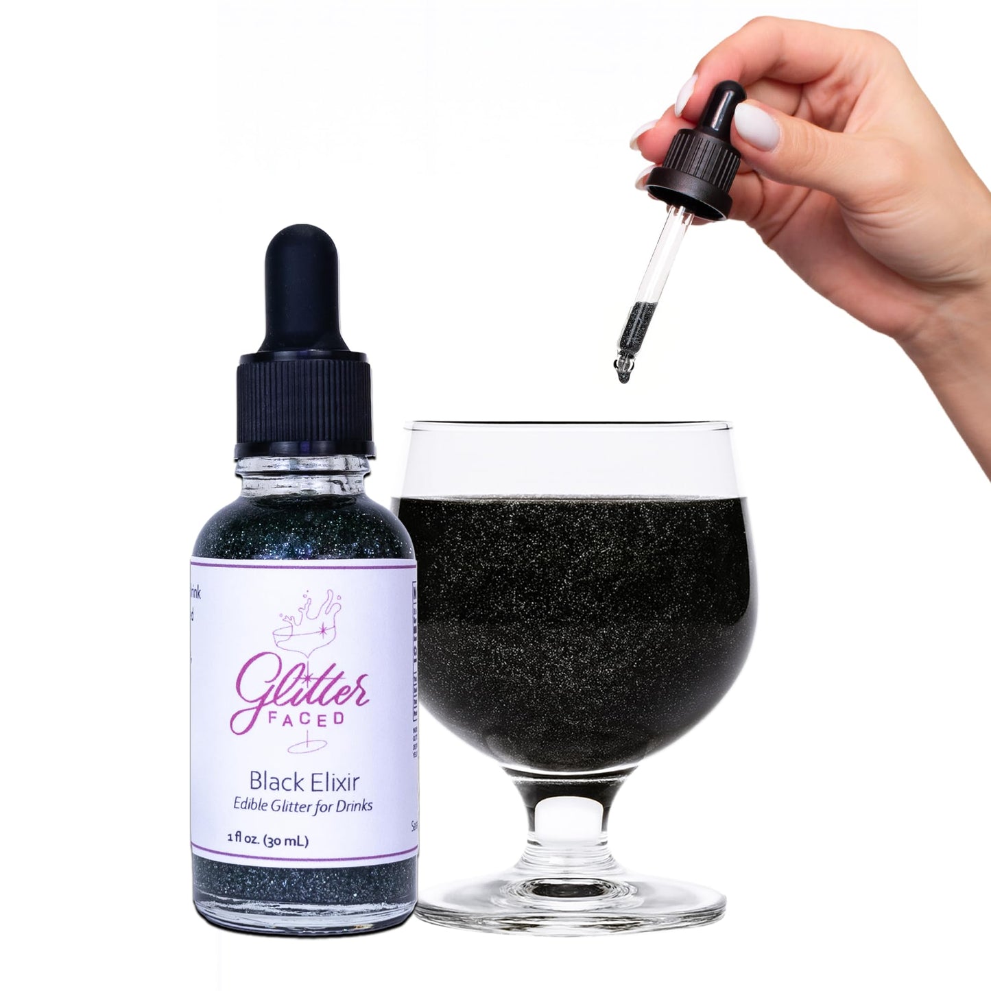 Glitter Faced Black Edible Glitter For Drinks With 0-Calories, No Taste or Texture | 30ml Food-Grade, 30 Drinks, Luster Dust | Ideal for Beverages, Galentine’s, Parties & Events | Made in USA