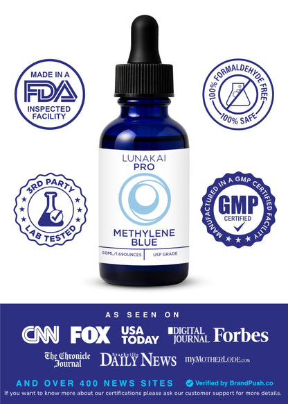 Lunakai PRO USA Made Methylene Blue Pharmaceutical Grade – 99.99% Pure USP Grade 1% Methylene Blue Drops for Humans – Cognitive & Focus Support Supplement