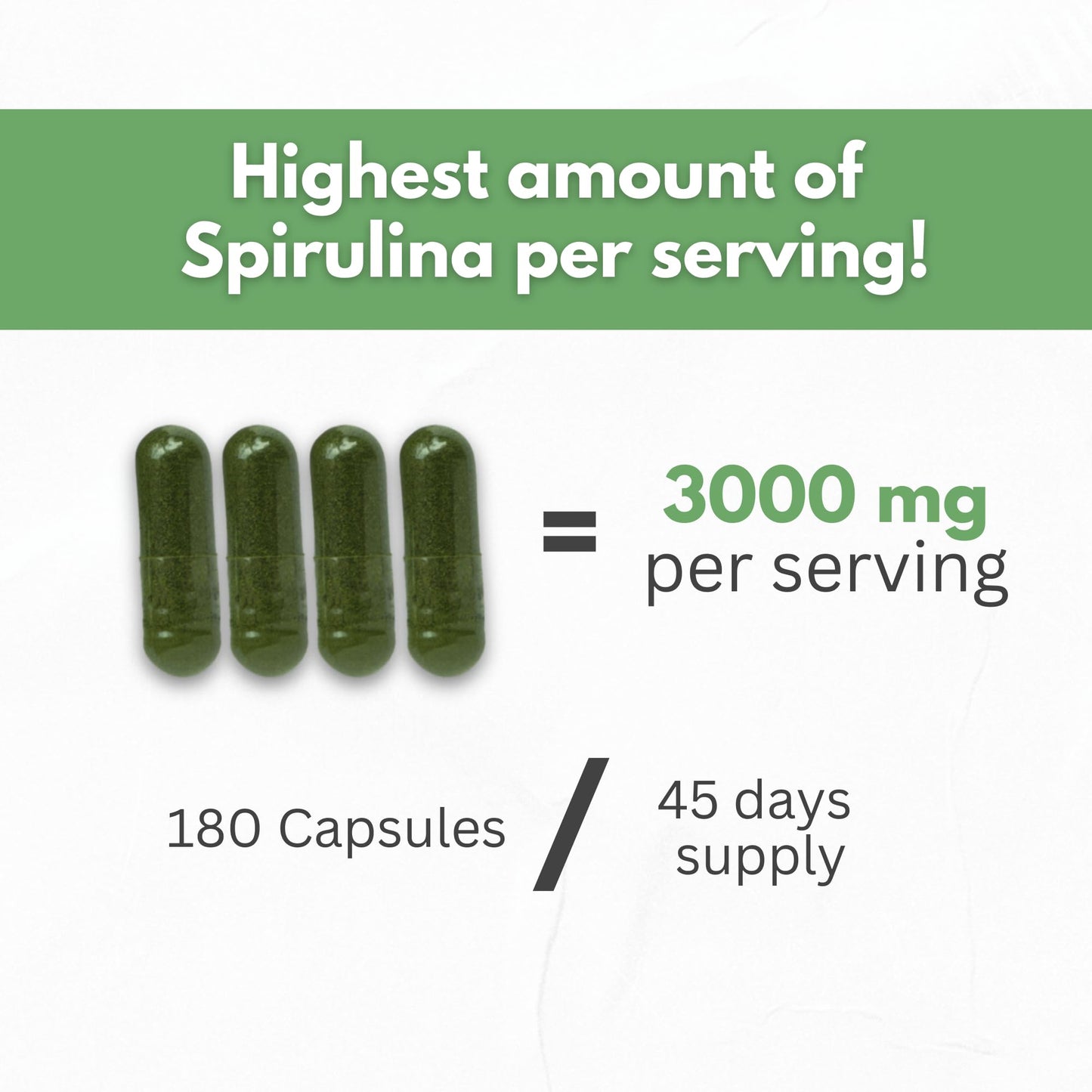 Spirulina Powder Capsules 3000 mg - Purest Non-Irradiated Blue Green Algae - Best Raw Vegan Protein - Green Superfood - Natural Multivitamins – 180 Pills Made in The USA